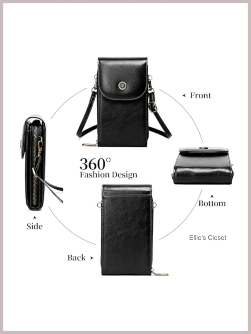 Vegan Leather Crossbody Phone Wallet Purse with RFID Blocking - Adjustable